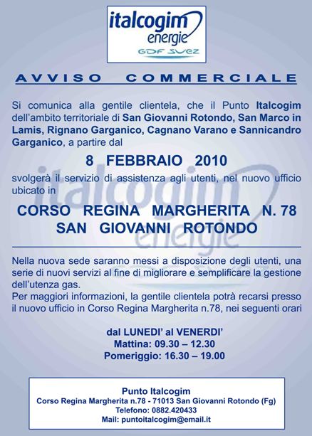 San Giovanni Rotondo NET - Comunicato Italcogim